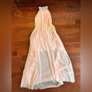 Elegant Blush Pink Sheer Gown with beading Embellishments